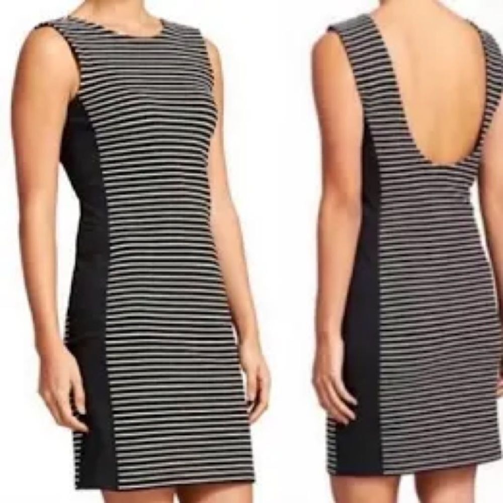 Athleta Mala Scoop Back Black and White Striped Dress Small